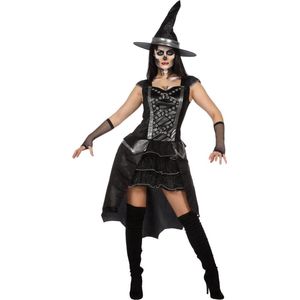 Wilbers & Wilbers - Heks & Spider Lady & Voodoo & Duistere Religie Kostuum - Onheilspellende Duistere Heks - Vrouw - Zwart - Maat 46-48 - Halloween - Verkleedkleding