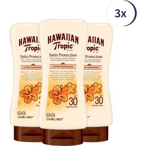 Hawaiian Tropic Satin Protection Sun Lotion - SPF30 - 180ml - 3 Stuks - Zonnebrand - Tropische geur - Dermatologisch getest - Waterbestendig - Voordeelverpakking