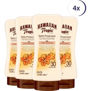 Hawaiian Tropic Satin Protection Sun Lotion - SPF30 - 180ml - 4 Stuks - Zonnebrand - Tropische geur - Dermatologisch getest - Waterbestendig - Voordeelverpakking