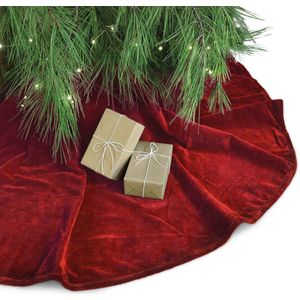 Unique Living Kerstboomrok - rood velvet - D120 cm - polyester - kerstboomkleed