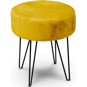 Unique Living - velvet kruk Davy - oker geel - metaal/stof - D35 x H40 cm