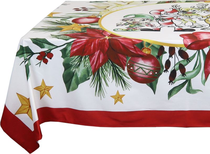 Unique Living Kerst Tafelkleedrood - 150 X 200 cm - Polyester - met Kerstprint