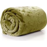 Unique Living Plaid/deken - fleece - olijf groen - polyester - 130 x 180 cm