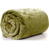 Unique Living Plaid/deken - fleece - olijf groen - polyester - 130 x 180 cm