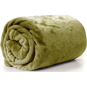 Unique Living Plaid/deken - fleece - olijf groen - polyester - 130 x 180 cm