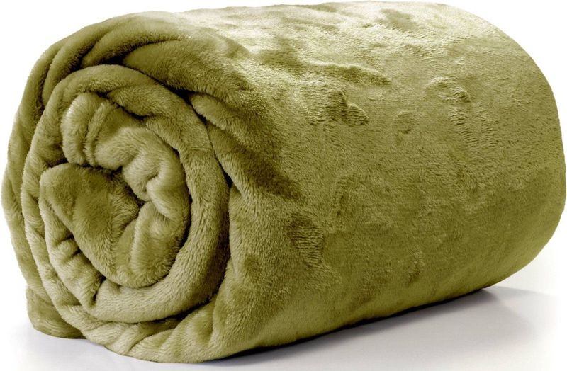 Unique Living Plaid/deken - fleece - olijf groen - polyester - 130 x 180 cm