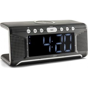 Caliber Wekkerradio met Draadloze Oplader en Dual Alarm Digitale Wekker met FM-radio Wit Display (HCG008Q)