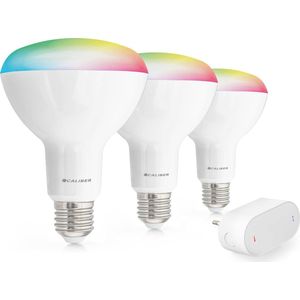 Caliber Smart Lamp E27 - Slimme Lamp RGB en Warm Wit - Set van 3 met Gateway - Slimme verlichting - LED Lamp Ledlamp - Dimbaar - Tuya Smart (HBT-BR30-STARTPACK)