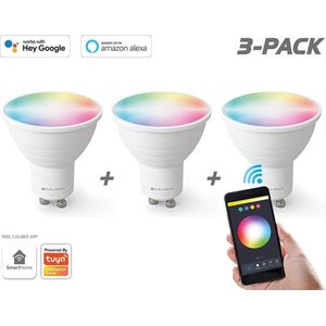 Slimme Verlichting GU10 - Smart LED - 3 Slimme Lampen - 5 Watt - RGB+CCT - Aanpasbare Kleur - Dimbaar - 3 stuks voordeel verpakking (HBT-GU10-3PACK)