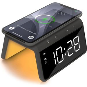 Caliber - HCG019QI-SG - Digitale Wekker - Antraciet Grijs - Dimbaar - Met Draadloze Oplader