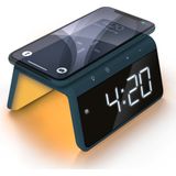 Caliber Digitale Wekker - Wekker met Draadloze Oplader - Wake Up Light - Digitale Klok - Dimbaar - Twee Alarmen - geschikt als kinderwekker - Nachtlamp - Kleur Blauw (HCG019QI-PB)