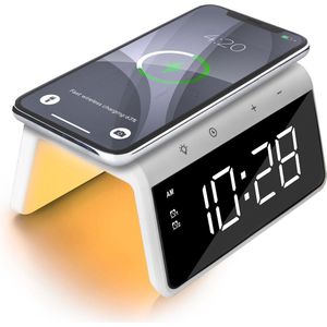 Caliber Digitale Wekker - Met Draadloze Oplader - Wake Up Light - Wit