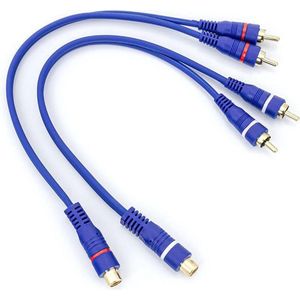 Tulp Splitter - RCA Splitter - set van 2 kabels - 2x male 1x female - Kwaliteit Kabel - 2 x 20CM - Blauw (CL195-MMF)