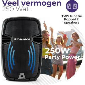 Caliber - HPA605BT - Karaoke Trolley Speaker - Zwart - 250 Watt - Draadloze Microfoon