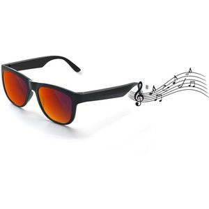 RayBeats Bluetooth Zonnebril - Smart Glasses - Ingebouwde Speakers - Gepolariseerd Glas - Lichtgewicht 31 gram - 6 uur speeltijd - Microfoon - Heren - Dames - Unisex – Rode spiegelglazen - Mat Zwart montuur