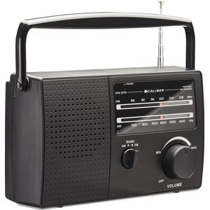 Caliber Radio op Batterijen - Draagbare Radio - Retro Radio - Noodradio - inclusief Netsnoer - Keukenradio - AM en FM radio met Handvat en Koptelefoonaansluiting - Zwart (HPG317R-B)