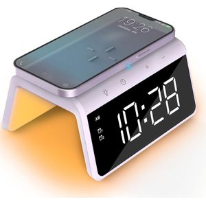 Caliber - Digitale Wekker - Paars - Draadloze Oplader - Dimbaar