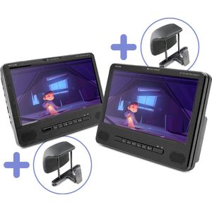 Caliber Draagbare DVD Spelers met Dvd-bracket - 9 Inch Scherm - Dvd speler auto 2 schermen - Werken ook los van elkaar - Oplaadbaar (mpd298-set)