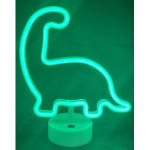 LED Dino met neonlicht - groen neon licht - hoogte 28.5 x 24 x 10 cm - Tafellamp - Nachtlamp - Decoratieve verlichting - Woonaccessoires