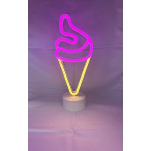 LED ijsje met neonlicht - roze + oranje neon licht - Op batterijen en USB - hoogte 30 x 13 x 8.5 cm - Tafellamp - Nachtlamp - Decoratieve verlichting - Woonaccessoires