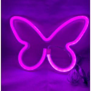 LED Vlinder met neonlicht - roze neon licht - Op Batterijen en USB - hoogte 22.5 x 16 x 2 cm - Wandlamp - Sfeerlamp - Decoratieve verlichting - Woonaccessoires