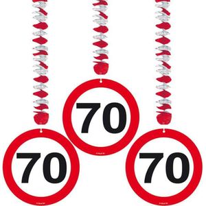 Folat Hangdecoratie Verkeersbord 70 Jaar - Papieren Hangdecoratie - Set van 3 Stuks