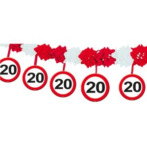 Folat Feestslinger Verkeersbord 20 - Papier - 4 Meter - Rood/Wit | Perfecte slinger voor 20e verjaardag
