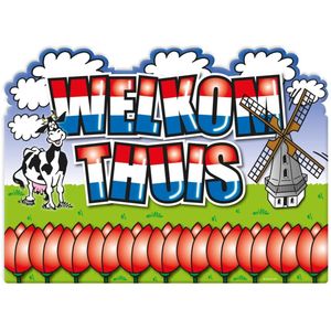 Folat Welkom Thuis Deurbord - 47x34cm | Veelkleurig Karton | Huldebord voor Welkom Thuis Feesten