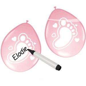 Folat Beschrijfbare Ballonnen Baby Meisje - 6 stuks | Personaliseerbaar met naam | Roze geboorte ballonnen