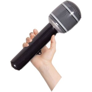 Microfoon opblaasbaar - zwart - 30 cm - decoratie/verkleed accessoires - disco/popsterren thema - Opblaasfiguren
