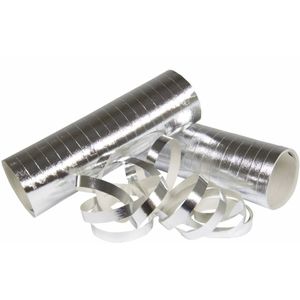 Folat Papieren slingers metallic zilver: 3 rollen - 18 luchtslingers, 14 mm breed, 4 m lang