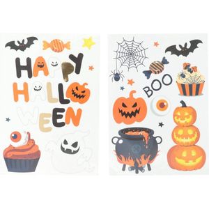 Folat 23867 23867-Happy Booo raamsticker spook, pompoen, kat, heks, vleermuis, zwart, oranje, goud, voor Halloween, kinderfeest, meerkleurig