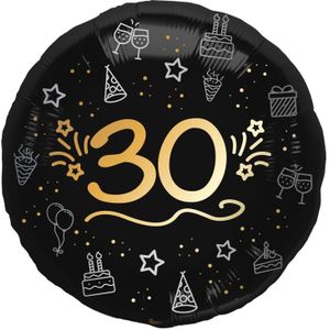 30 Jaar Helium Ballon Zwart Goud Leeg 45cm