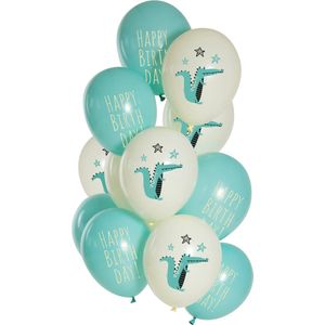 Folat 25133 Ballonnen set latex birthday Crocodile 33 cm - 12 stuks, voor verjaardag kinderen en feestdecoratie, blauw