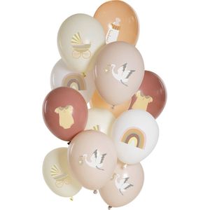 Folat Sweet Baby 25157 Ballonnen set van 33 cm, 12 stuks, voor geboorte, welkom, thuis, baby, ontvangst, feestdecoratie voor familiefeest
