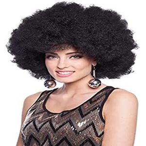 Folat Zwarte Afro pruik, XXL, 26840, zwart