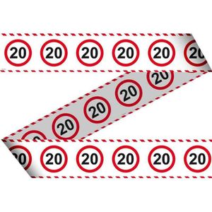 Folat Afzetlint 20 Jaar Verkeersbord - 15 Meter Wit/Rood | Feestdecoratie | Plastic materiaal