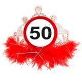 Folat Tiara Verkeersbord 50 Jaar Rood/Zilver One-size