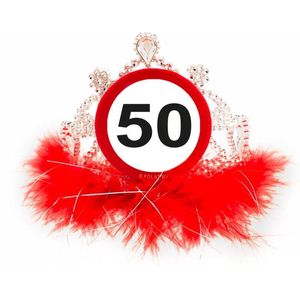 Folat Tiara Verkeersbord 50 Jaar Rood/Zilver One-size