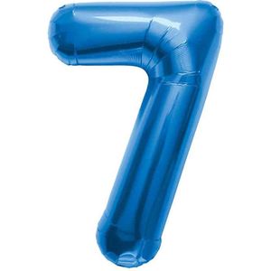Folie Ballon Cijfer 7 Blauw Metallic XL 86cm leeg