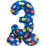 Cijfer Ballon 3 Jaar Stippen Met Standaard Leeg 72cm
