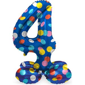 Cijfer Ballon 4 Jaar Stippen Met Standaard Leeg 72cm