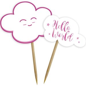 Folat Cocktailprikker Meisjes 14 Cm Bamboe Roze - 24 Stuks | Schattige Roze Babyshower Meisje Prikkers