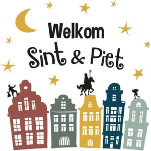 Sinterklaas Welkom Sint & Piet Raamstickers - Set van 5 stuks, PVC materiaal