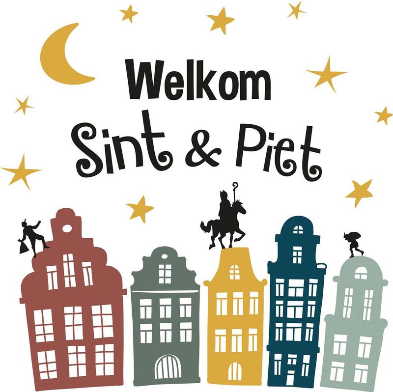 Sinterklaas Welkom Sint & Piet Raamstickers - Set van 5 stuks, PVC materiaal