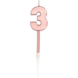 Folat 67033 Kaars Cijfer 3 Roségoud Metallic - 14 cm hoog - Ideaal voor Verjaardag, Jubileum en Kinderfeestje