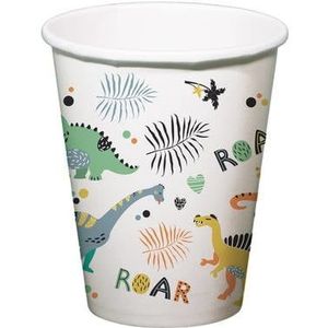 Folat Dino Roars 68344 Bekers - 6 stuks, 250 ml - Stoere kartonnen dinosaurusbekers voor een prehistorisch feestje