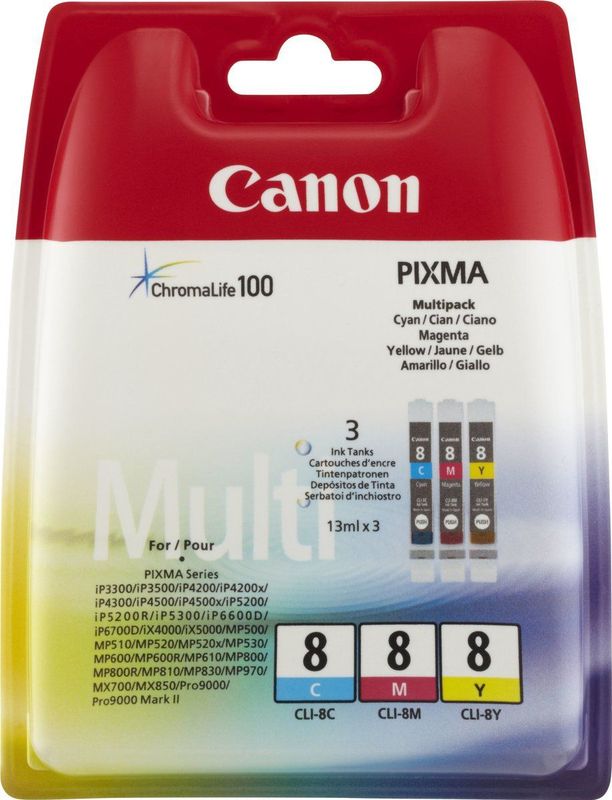 Canon - CLI-8 C/M/Y Inktcartridges - Cyan, Magenta, Geel - 3x13ml