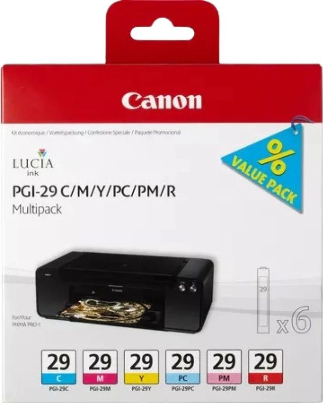 Canon PGI-29 Multipack Inktcartridges - Cyan, Magenta, Yellow, Photo Cyan, Photo Magenta, Red - 6 Stuks