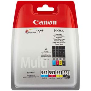 Canon CLI-551 4-Pack (Opruiming 4 x 1-pack los) zwart en kleur (6509B009) - Inktcartridge - Origineel